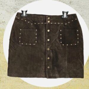 Route 66 Vintage Brown Suede Leather Snap Up Mini Skirt Women Sz 10